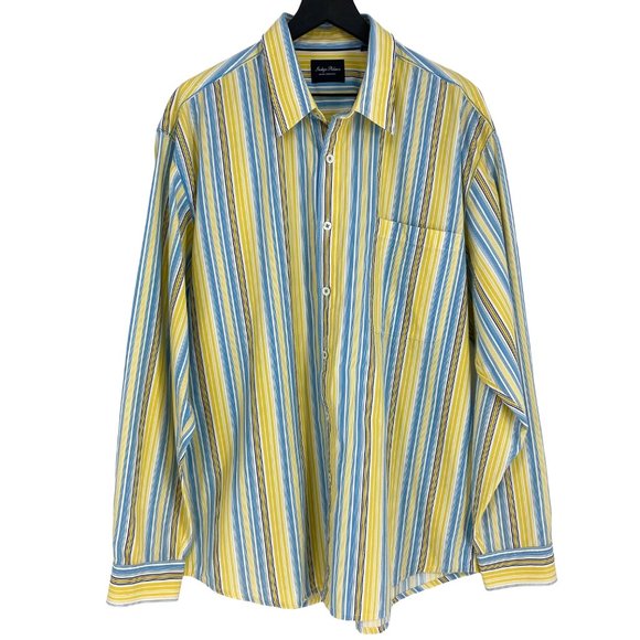 INDIGO PALMS Yellow Multi-Stripe Embroidered Button Up Long Sleeve Shirt Size XL - Picture 4 of 16